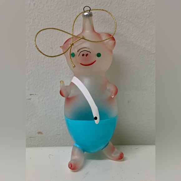 Mid Century Vtg Italian Blown Glass Piglet Christmas Tree Ornament - Picture 12 of 12